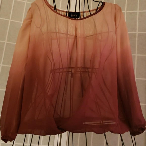 Ombre Pink to Burgundy Sheer Top - Picture 2 of 6